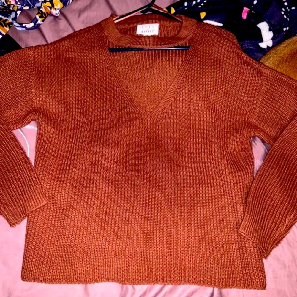 V Neck Cut Out Sweater